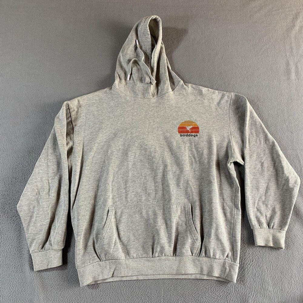 Birddogs Hoodie Mens XL Gray Fleece Pullover Kangaroo Pocket Graphic Logo